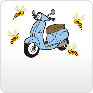 車庫のバイク付近に蜂がいる