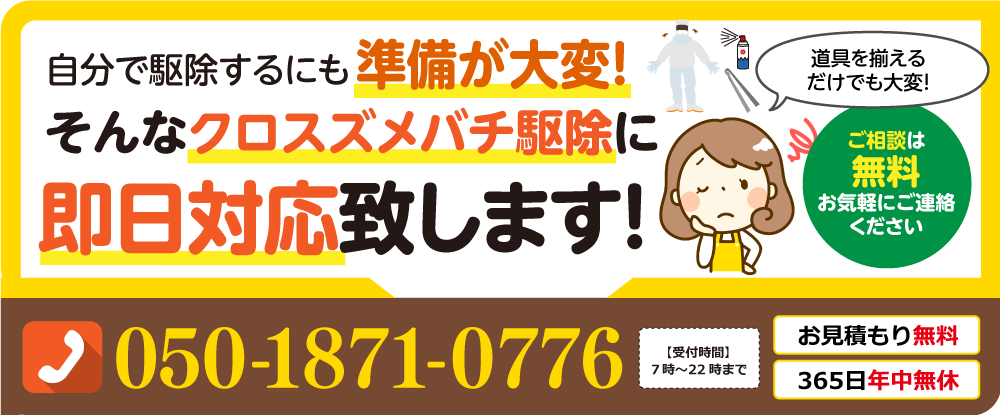 クロスズメバチ駆除に即日対応いたします