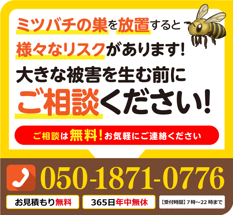 ミツバチの巣を放置するとさまざまなリスクがあります！大きな被害を生む前にご相談ください