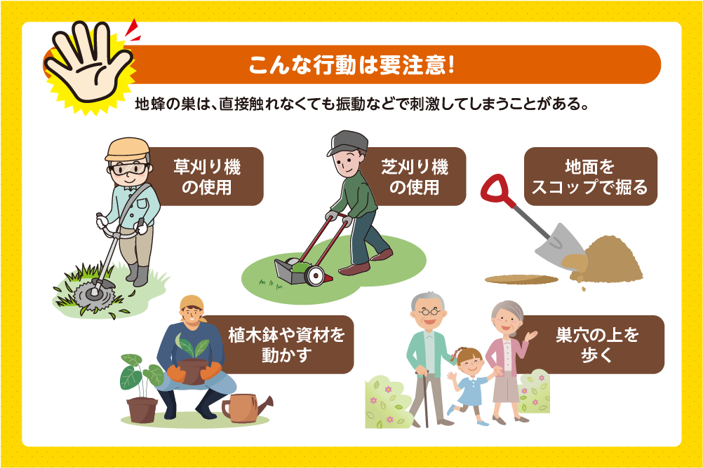巣を刺激すると刺される危険がある